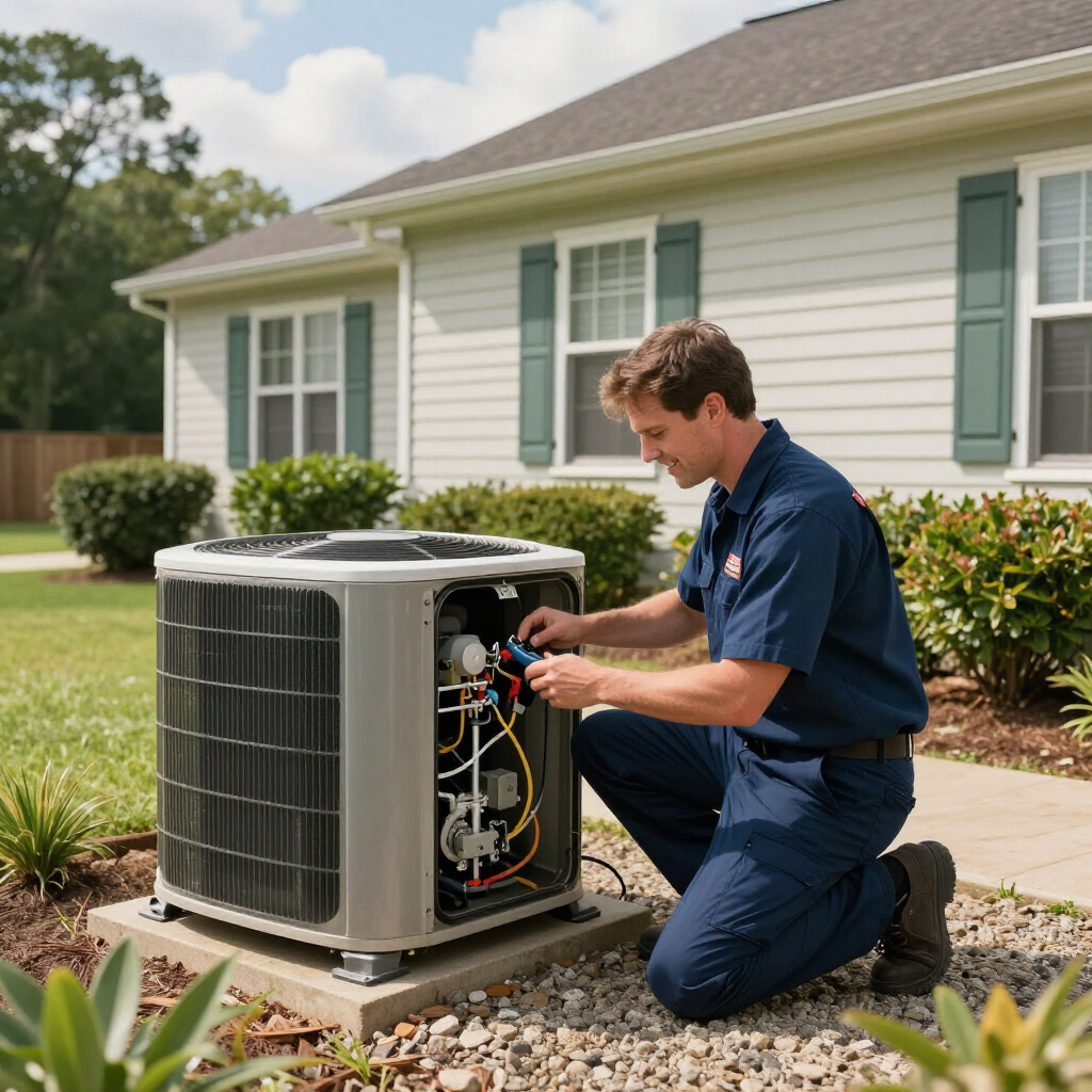 A heating and cooling system serving a home