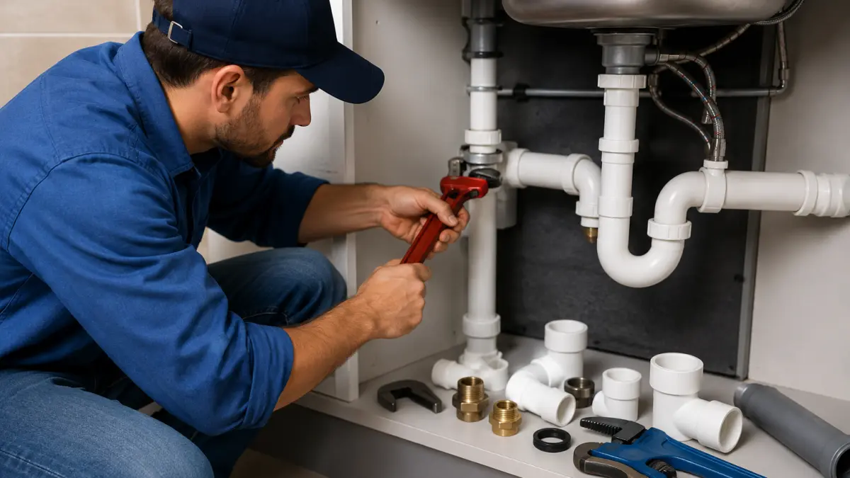 Plumbing connections beneath a household sink